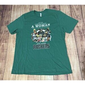 Green Bay Packers Women’s T Shirt Never Underestimate A Woman Who Size 2XL Green